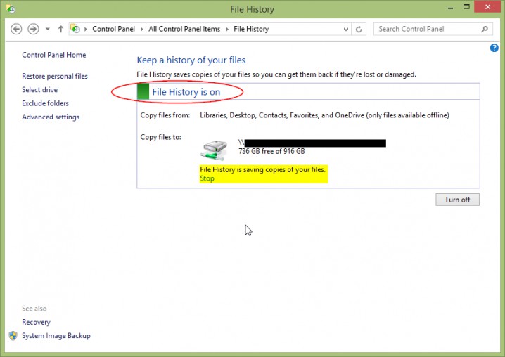 Screenshot - Windows 8.1 - File History