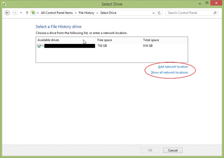 Screenshot - Windows 8.1 - File History -> Select Drive