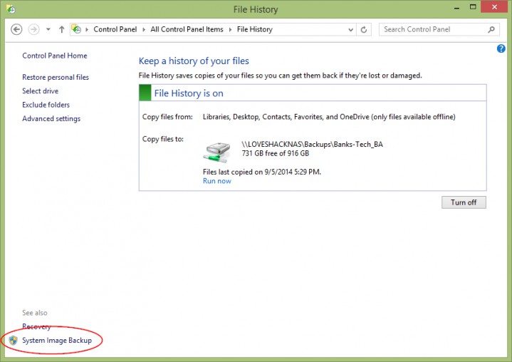 Create A System Image - Windows 8.1 - File History